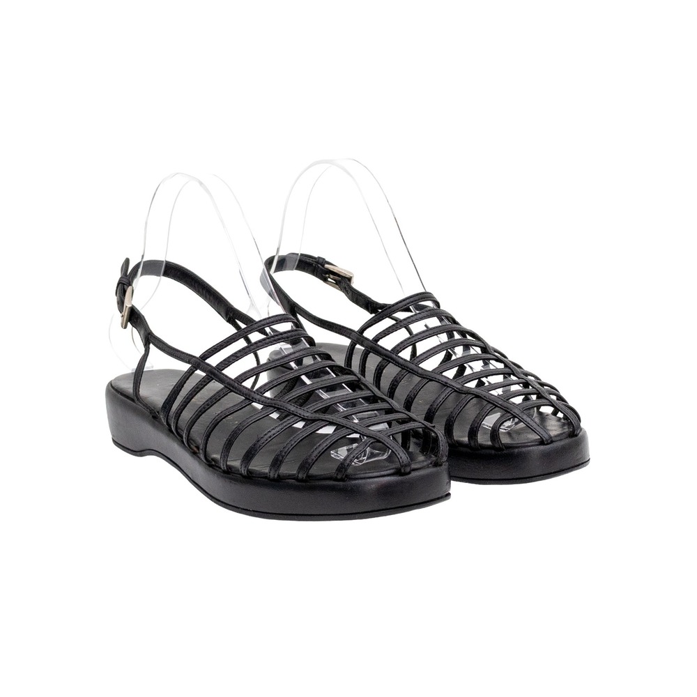 Prada Black Leather Cage Strappy Platform Sandals Women's US 7.5 EU 38 Italy